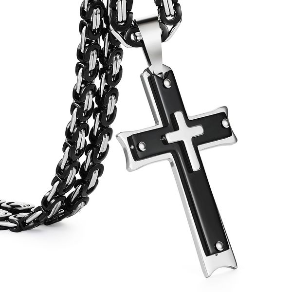 

punk religious christian cross stainless steel pendants necklaces for men black silver color long link chain necklace collier
