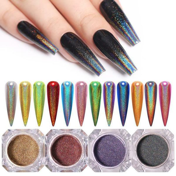 

gradient shiny nail glitter set powder laser sparkly manicur nail art chrome pigment silver diy art decoration kit, Silver;gold