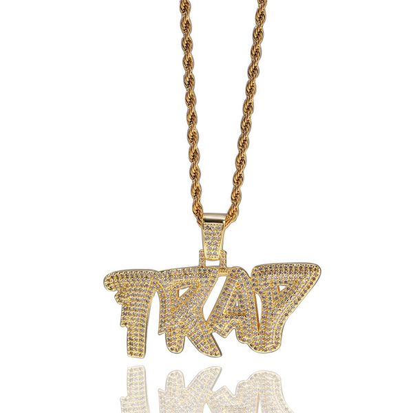 

cubic zircon letter trap pendant necklace for hip hop rapper jewelry with 24 inches stainless steel rope chain, Silver