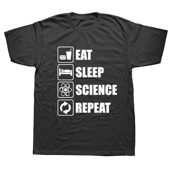 

novelty eat sleep science repeat t-shirt mens short sleeves oversized streetwear hip hop printed t shirts tees