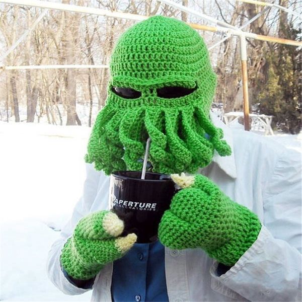 

funny party ocs hat crochet mask skiing halloween hat winter warm ocs mustache knit wool cap squid mask, Blue;gray