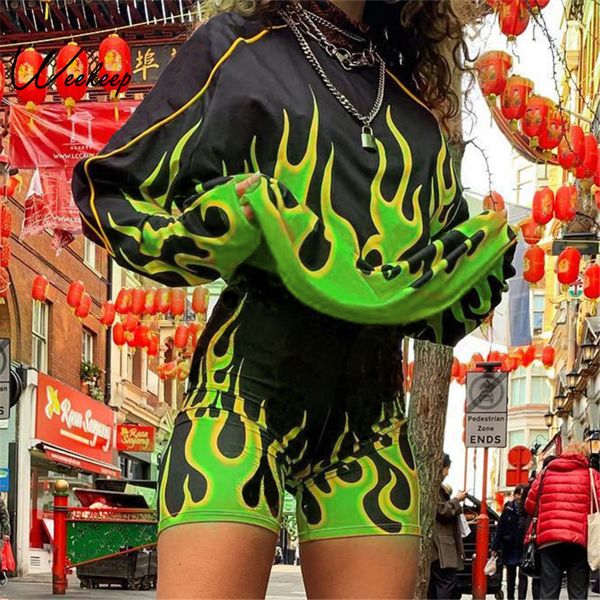 

women streetwear flame print loose pullover hoodies fashion o-neck long sleeve sweatshirt hoodie drop shipping, Black