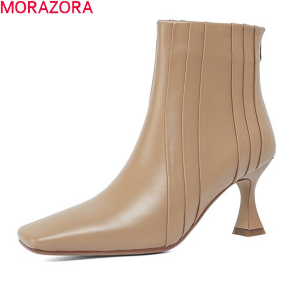 

morazora 2020 new arrival women boots sheepskin ladies shoes autumn winter high heels ankle boots for woman, Black