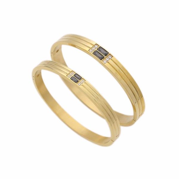 

new design fashion bracelet men/women love couple gold color stainless steel black stone bracelet bangle for lover's jewelry