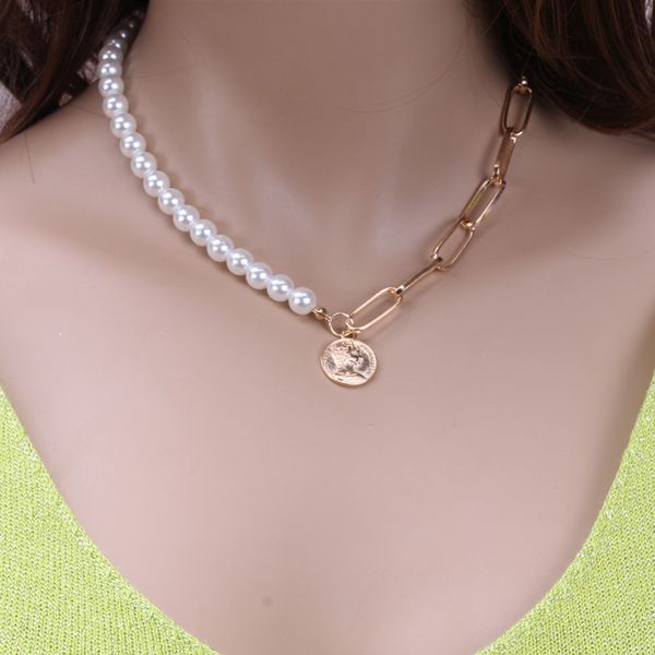 

korean style jewelry fashion temperament pearl lock pendant internet celebrity simple all-match choker necklace, Silver