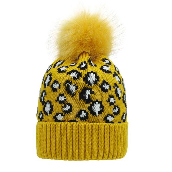 

2020 autumn winter hat woman leopard wool knitted hat stylish and warm over sized fur ball, Blue;gray