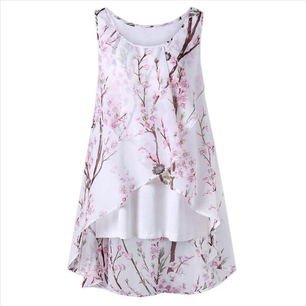 

women summer beach flowers vest sleeveless blouse casual tank loose t shirt body femme blusas femininas de verao 2020, White