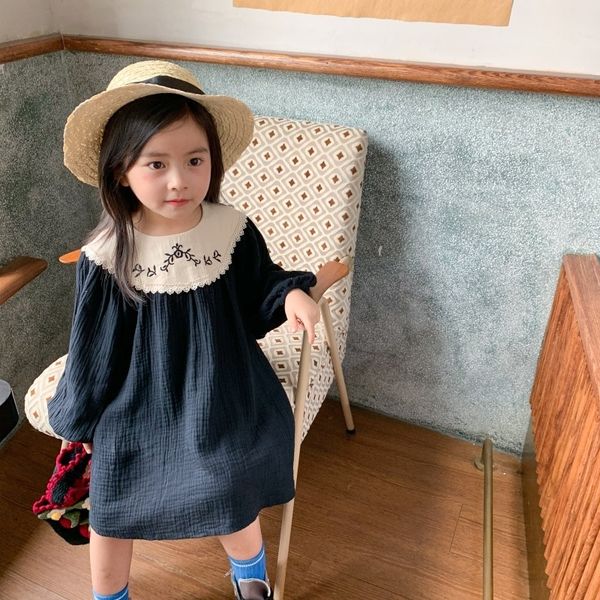 

a mu monkey girl's princess dress autumn new korean baby royal style children's western style embroidered princess dress b64cy, Black;gray