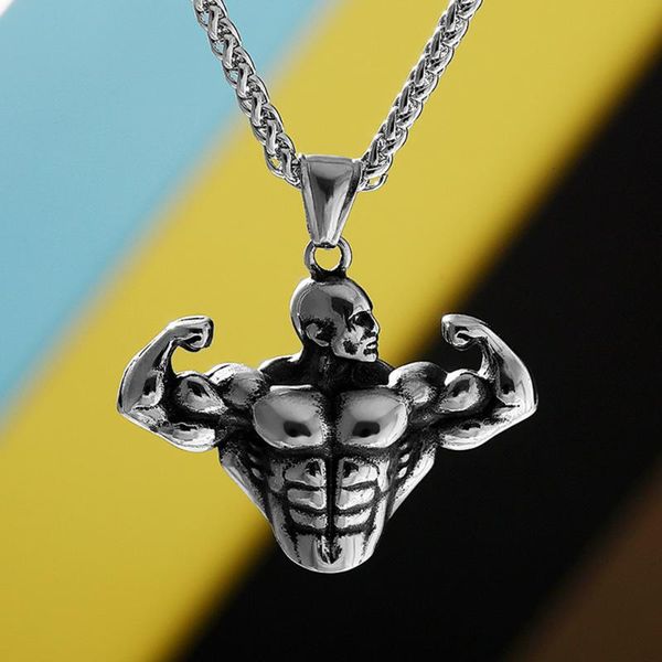

stainless steel fitness athlete pendant necklace vintage hip hop men bodybuilding necklaces jewelry for him, Silver
