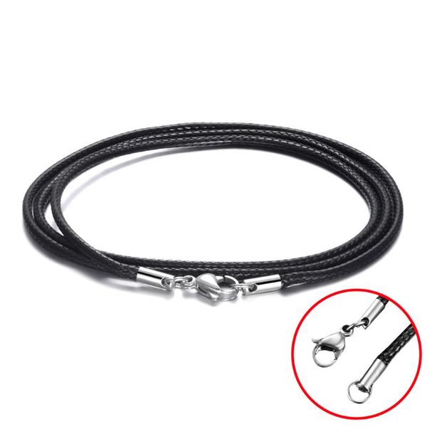 

thin black braided cord rope men women necklace leather chain 40-90cm chocker silver color stainless steel clasp jewellery
