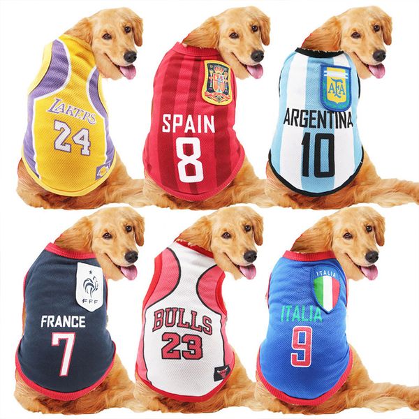 

summer pet vest ventilate dog clothes basketball football national team shirt pets jacket for puppy medium large dogs boy girl