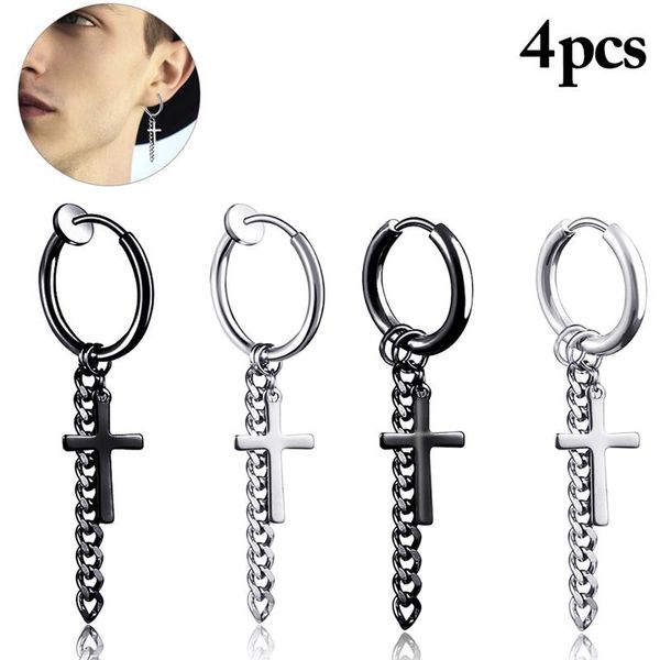 

dangle & chandelier 4pcs fashion black cross long drop earrings multiple pendant for stainless steel earring men jewelry, Silver
