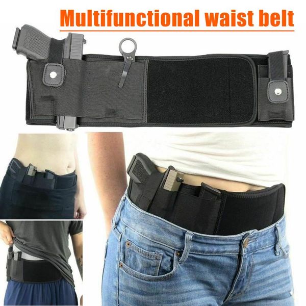 

newly belly holster outdoor strategical neoprene waist belt multifunctional elastic waist pack pouch bn99, Black;gray