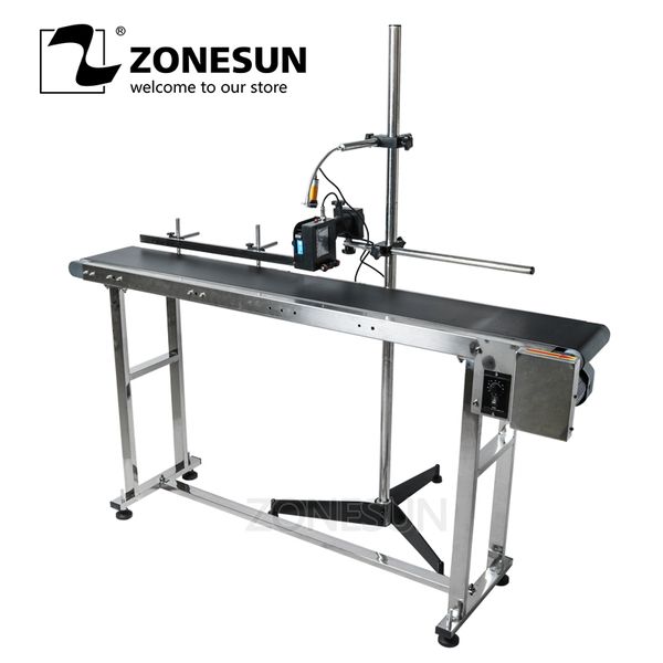 

zonesun inkjet printer conveyer conveying table band carrier sorting workbench pvc belt conveyor bottle box bag sticker conveyor
