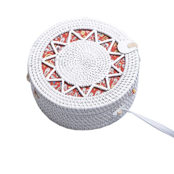 

rattan ins hand rattan cashew flower white 20 * 8pu skin buckle bag