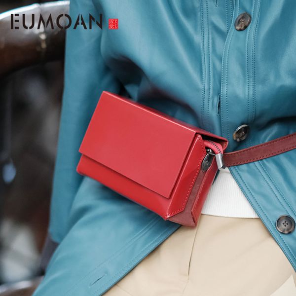 

eumoan leather retro red small pocket, trend lady small square bag, cowhide texture all-match one shoulder bag