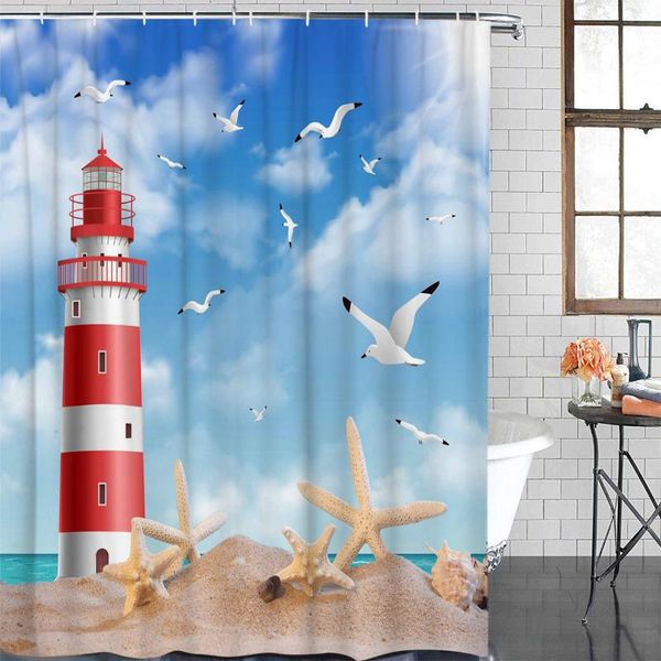 

waterproof curtain sea beach lighthouse starfish seagull fabric shower curtain home bathroom decor christmas shower