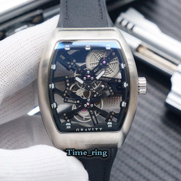 

edition v 45 s6 sqt nr br skeleton dial silver steel case automatic mechanical movement mens watch black nylon strap designer watches, Slivery;brown