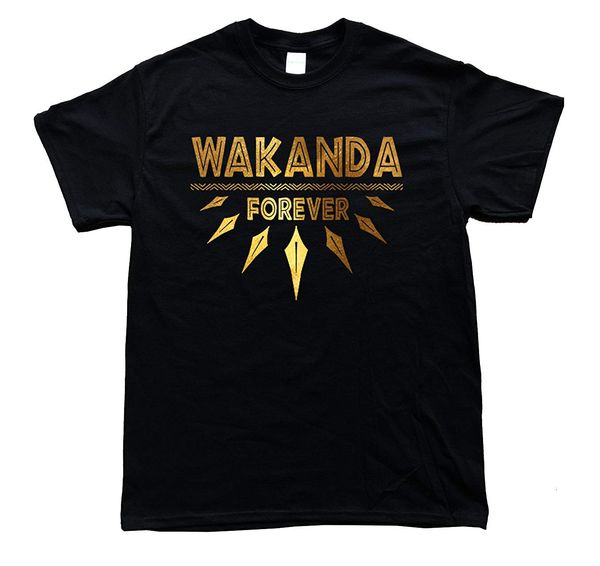 

wakanda forever gold foil men's black t-shirt pure cotton round collar men tee men t shirt fashion plus size