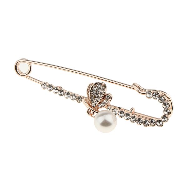

large safety pin brooch vintage crystal pearl fashion hijab pin brooch gold, Gray