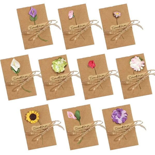 

greeting cards dried flowers cards, 50pcs handmade vintage kraft blank note card thank notes for birthday party invitat