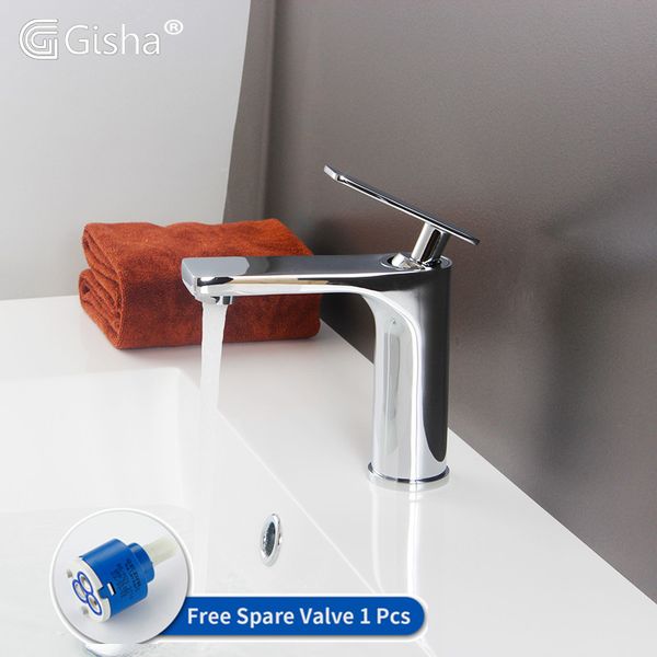 

gisha brass basin faucet cold water mixer tap single handle wash chrome finish bathroom sink deck mounted basin faucetg1102