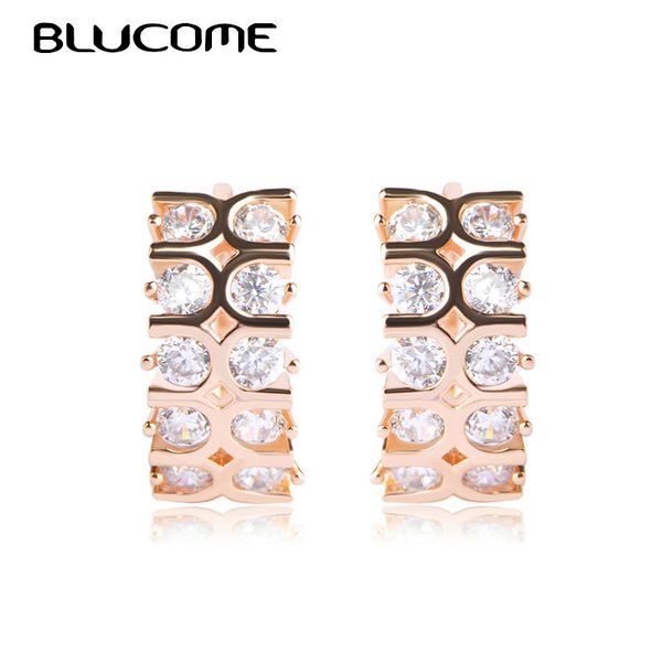 

blucome exquisite full cubic zircon earrings for women girls gold color wedding copper ear jewelry small earring christmas gifts, Golden;silver