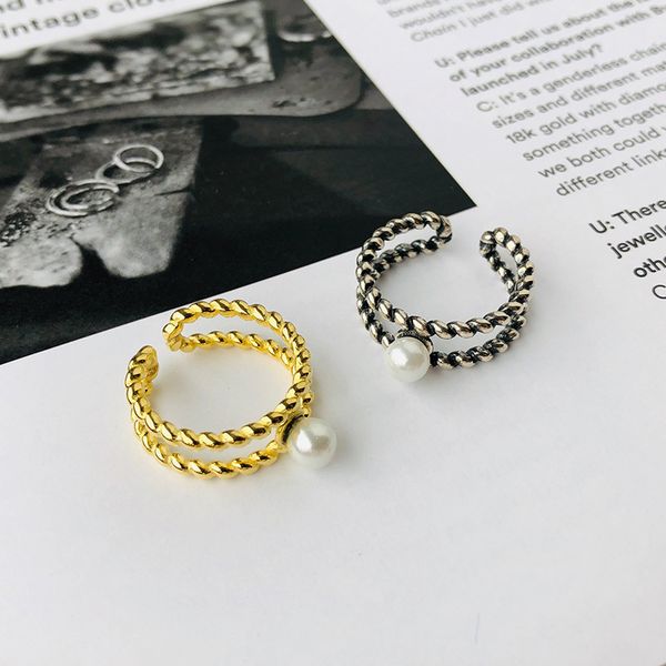 

s925 sterling silver natural pearl ring ins style handmade pearl creative ring pearl all-match ring for women