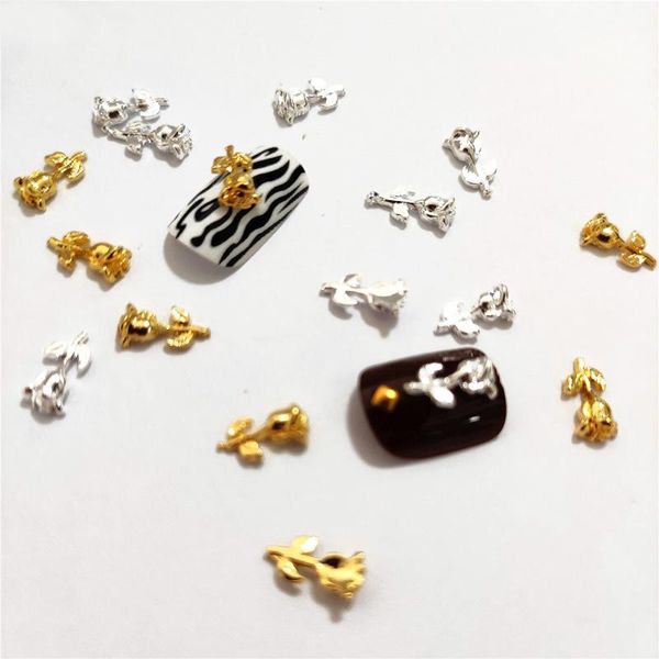 

50pcs tulips nail art decorations metal charms silver gold nails accessoires cute florals stud spring 3d rose nailart supply diy
