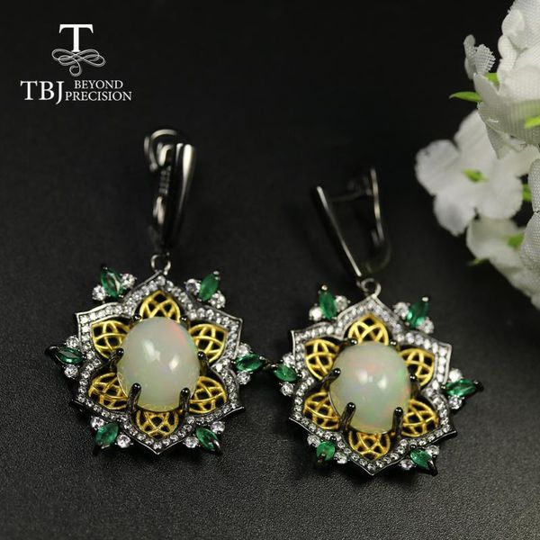 

2020 new luxury real opal emerald earring oval 10*12mm 6ct up ethiopia opal natural emerald fine jewelry 925 sterling silver