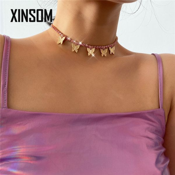 

xinsom fashion butterfly chokers necklace for women girls luxury crystal chain party wedding statement necklace collier 20xs903, Golden;silver