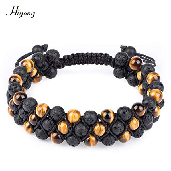 

beaded, strands tiger eye stone bracelets men women natural essential oil lava rock bracelet beads adjustable couples, Black