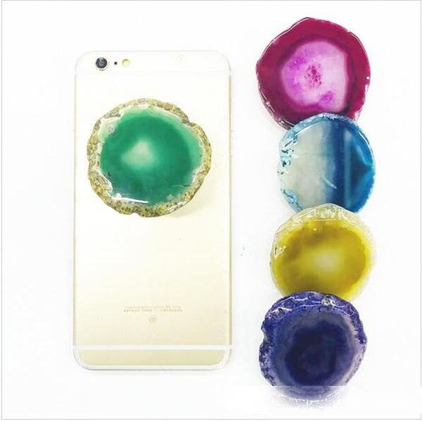 

new arrival expandable marble style agate stone style grip phone holder real stone universal cell phone stand irregular shape stone