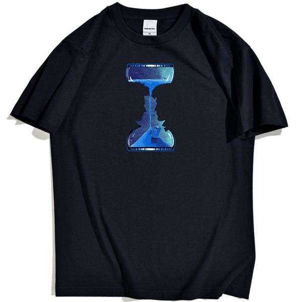 

casual black shadow time space t-shirts men hourglass pattern tee clothes for men's harajuku brand oversized t shirt male