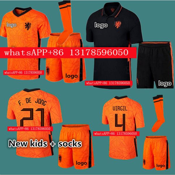 

boys kids kit 20 21 netherlandses soccer jerseys f. de jong van dijk virgil child shirt de ligt van basten 2021 football shirts, Black