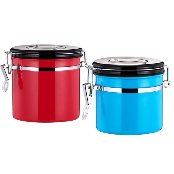 

2pcs kitchen airtight canister, food storage container for tea, sugar, coffee, caddy, flour, with airtight lid & locking clamp, stainless
