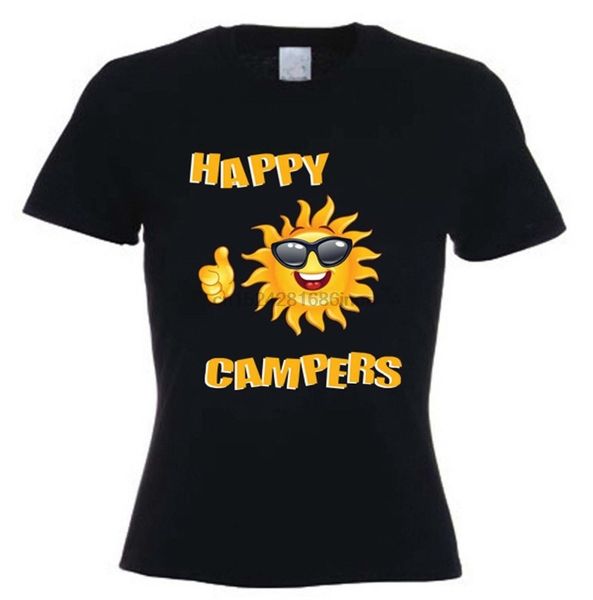 

happy кемперы t-shirt - фестиваль кемпинг караван glamping tent - размер s для xl