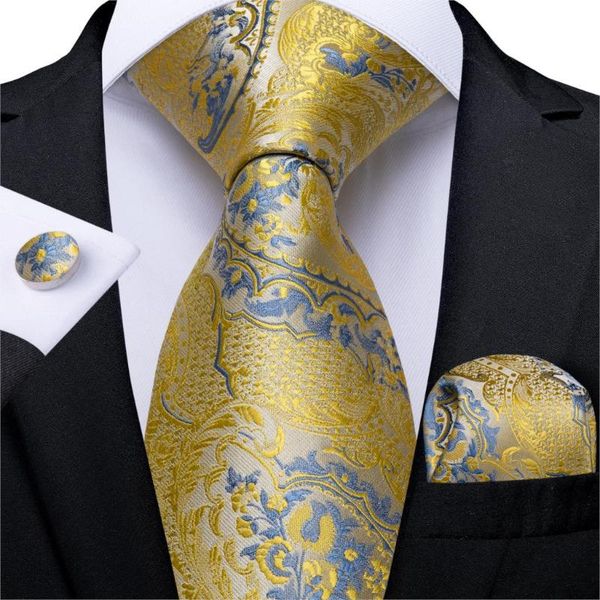 

fashion men tie gold blue floral silk wedding tie for men hanky cufflink gift set dibangu novelty design business mj-7293, Black;gray