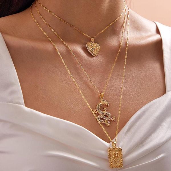 

урожай форме сердца розы ожерелье кулон в форме дракона, Silver