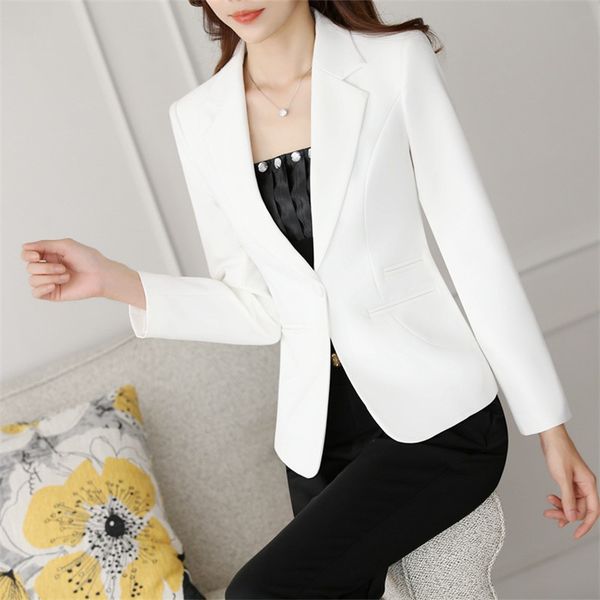 

2020 women small coat autumn summer lady blazer solid color slim short jacket office women jacket one button europe a3, White;black
