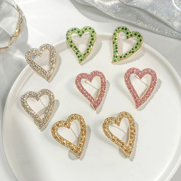 

stud match-right korean heart statement earrings 2021 for women fashion vintage shiny rhinestone sweet earring jewelry lx099, Golden;silver
