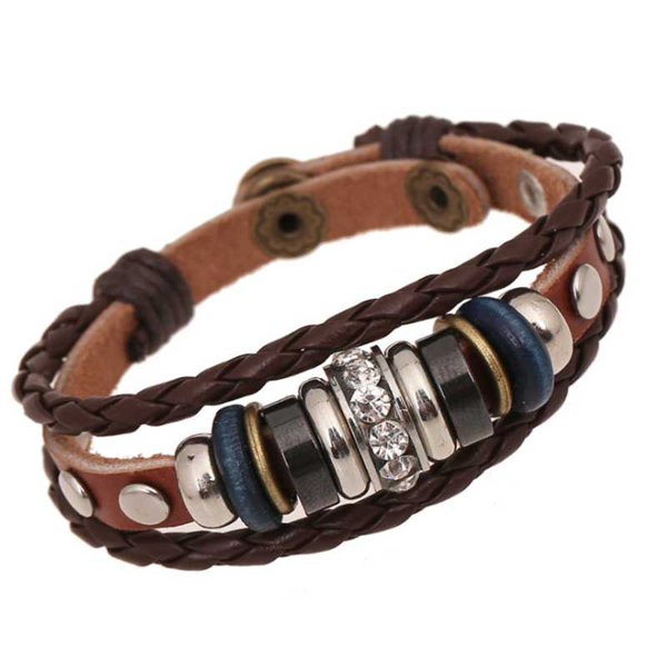

new personality beaded bracelet vintage men's and women's bracelet circle leather, Golden;silver