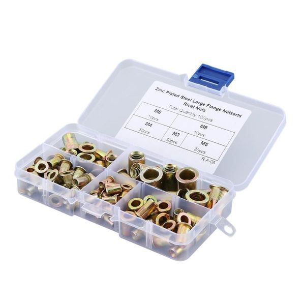 

100pcs zinc plated steel large flange nutserts rivet nuts insert stainless steel nutsert cap assortment kit