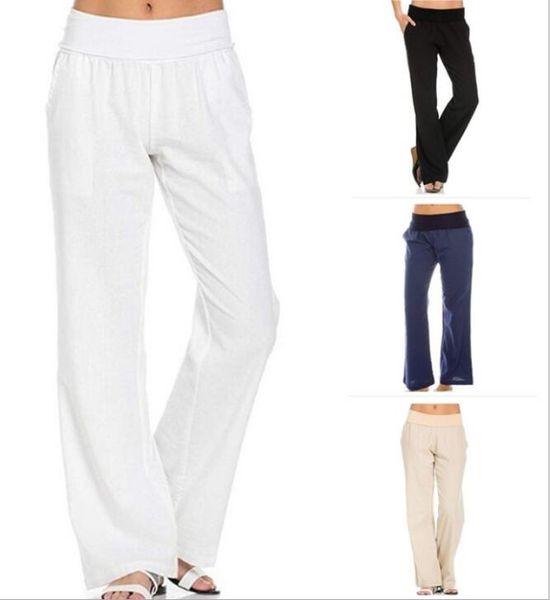 

european and american solid color cotton and linen loose comfortable casual wide-leg trousers, Black;white