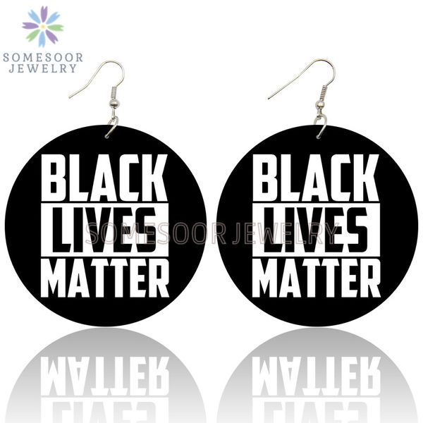 

somesoor black lives matter sayings printing wooden drop earrings melanin poppin life big loops dangle jewelry for women gifts, Silver