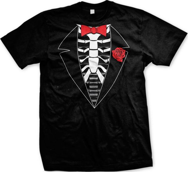 

rib cage skeleton fake tuxedo red bow tie funny dress up costume men t-shirt