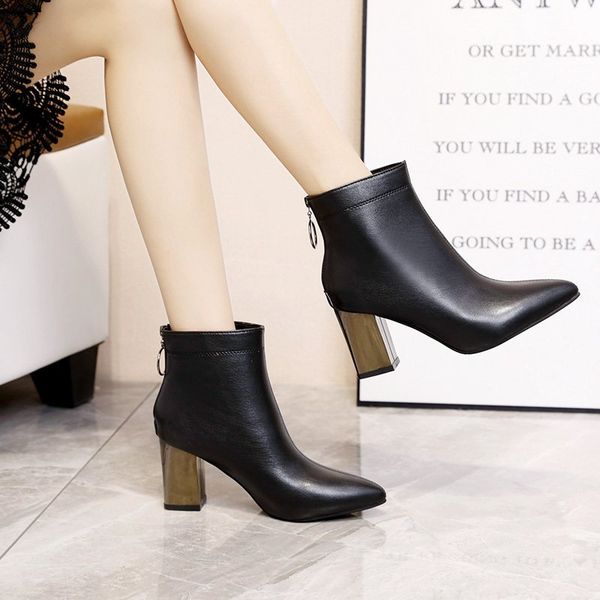 

women's shoes spring and autumn women's shoes 2020 new summer 's thick heel high heel white boots, Black