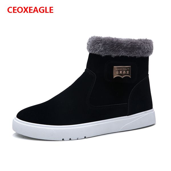 

men boots winter with fur 2020 warm snow boots men winter work shoes brand footwear fashion rubber ankle shoes 39-44, Black
