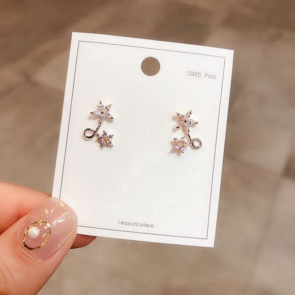 

exquisite flower stud earrings for women rose gold color cubic zircon earrings fashion party jewelry, Golden;silver