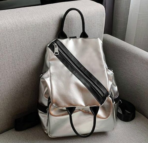 

women backpack bag joker silver travel street backpack large capacity crossbady single shoulder bag